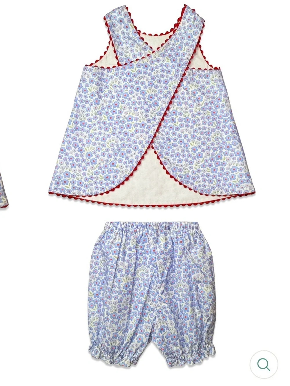 Girls' Blue Floral Two-Piece Set with Red Trim